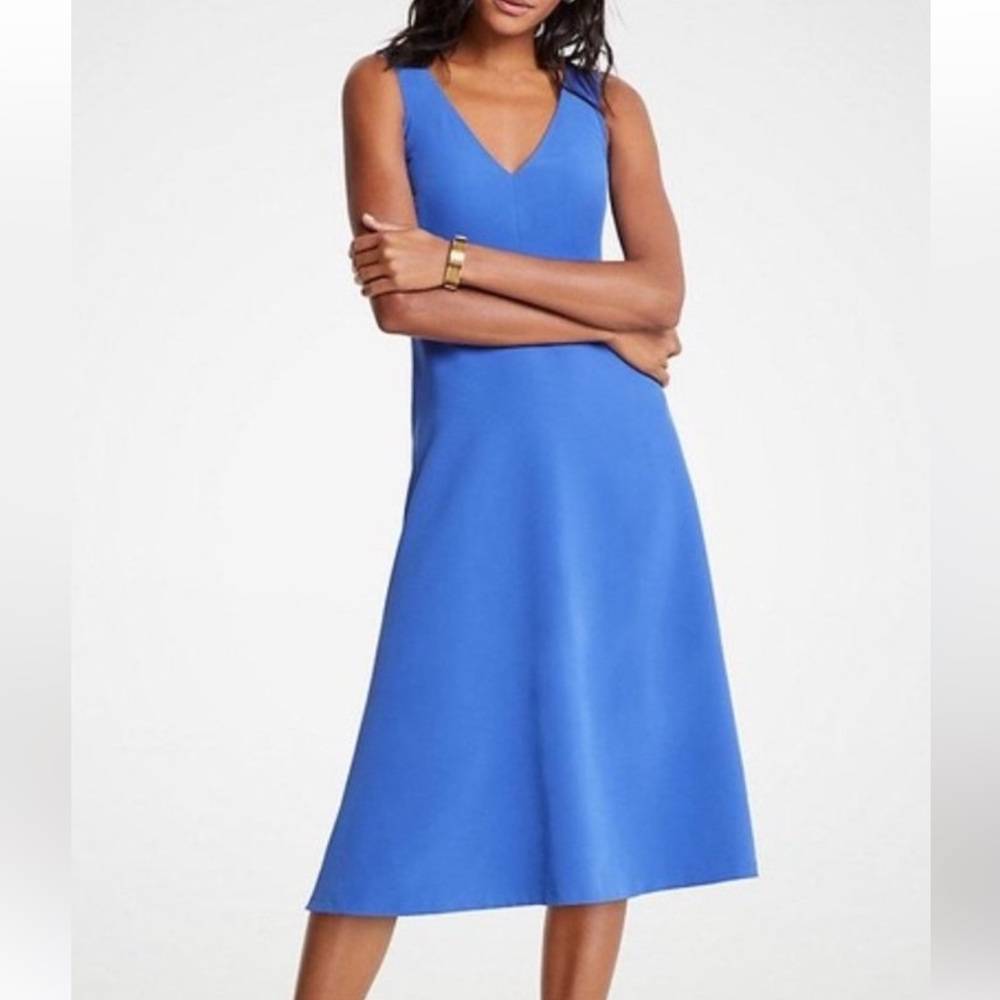 Elegant Blue Sleeveless Midi Dress Ann Taylor